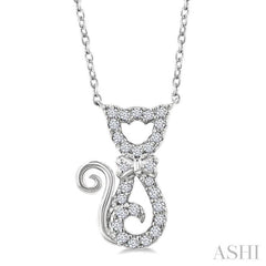 1/10 Ctw Cat Shape Petite Round Cut Diamond Fashion Pendant With Chain in 10K White Gold